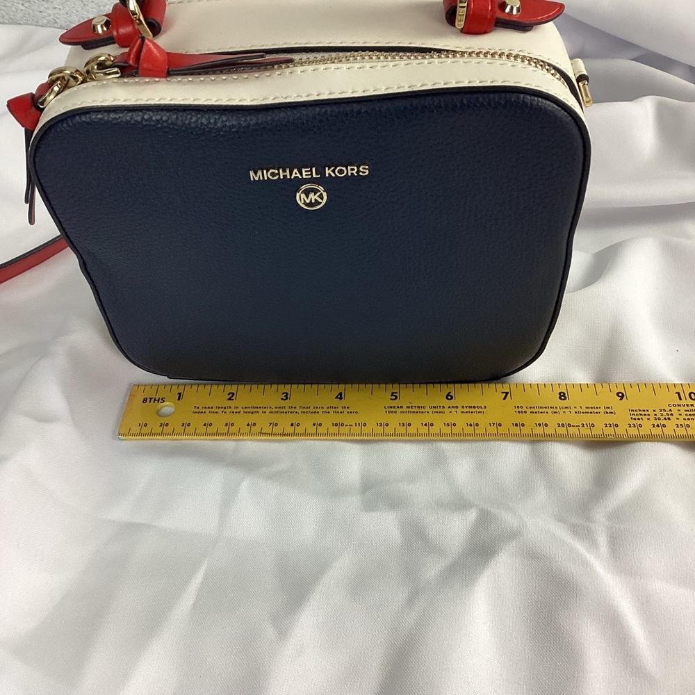 MICHAEL KORS Jet Set Medium Pebbled Leather Crossbody Red, White, Blue $298 - Picture 12 of 13